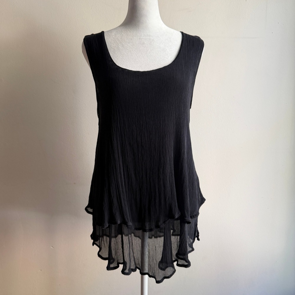 URU Women's Silk Layered Crinkle Tank Top Medium Semi-sheer Made in USA Goddess